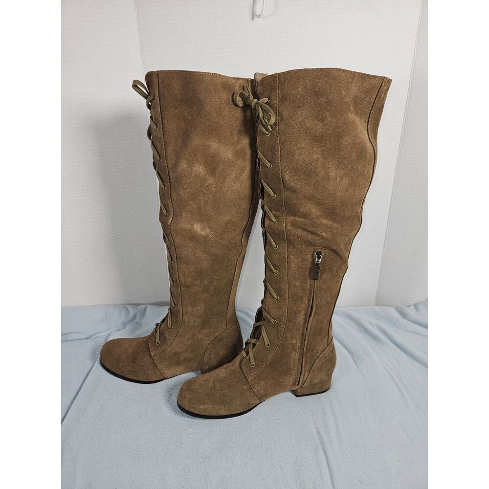 Restricted Paratrooper Taupe Brown Suede Lace Up Tall Knee High Boots 7.5 NIB